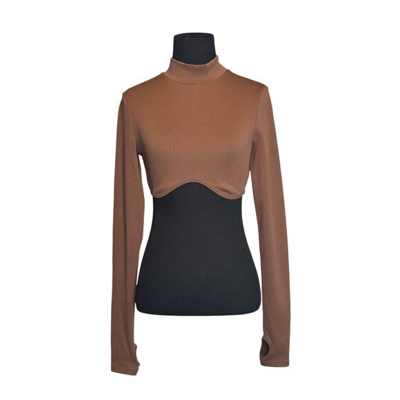 H&M brown long sleeves crop top size Small - Picture 1 of 15